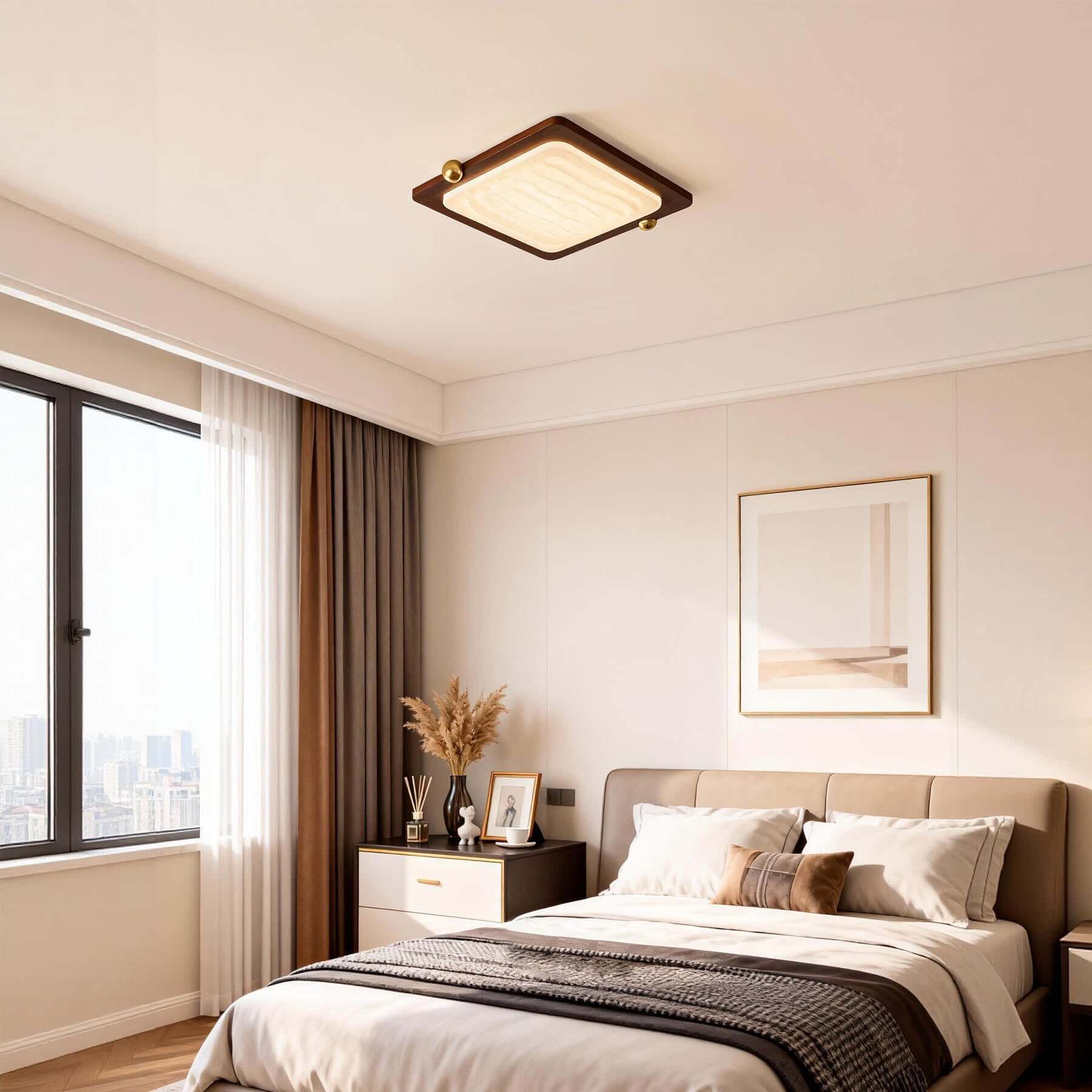 Wevre Square Ceiling Light | Acrylic & Wood Flush Mount LED Design