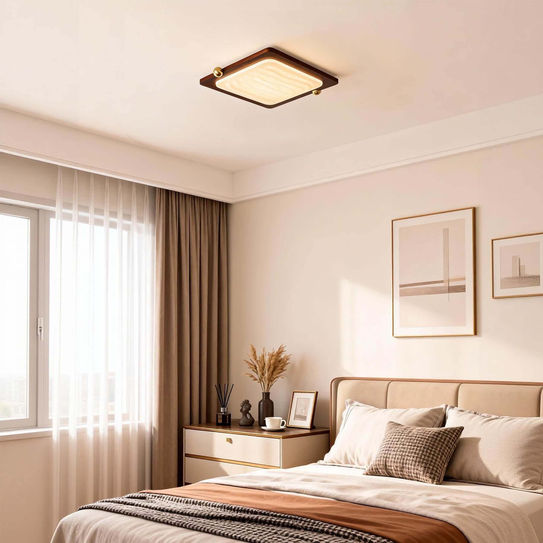 Wevre Square Ceiling Light | Acrylic & Wood Flush Mount LED Design
