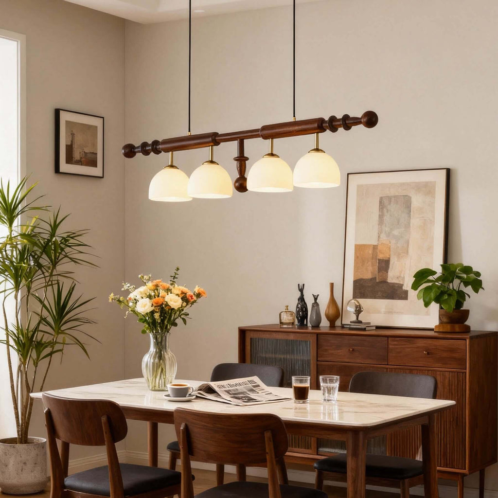 Havilo Linear Wood Chandelier | Long Dining Room Statement Light