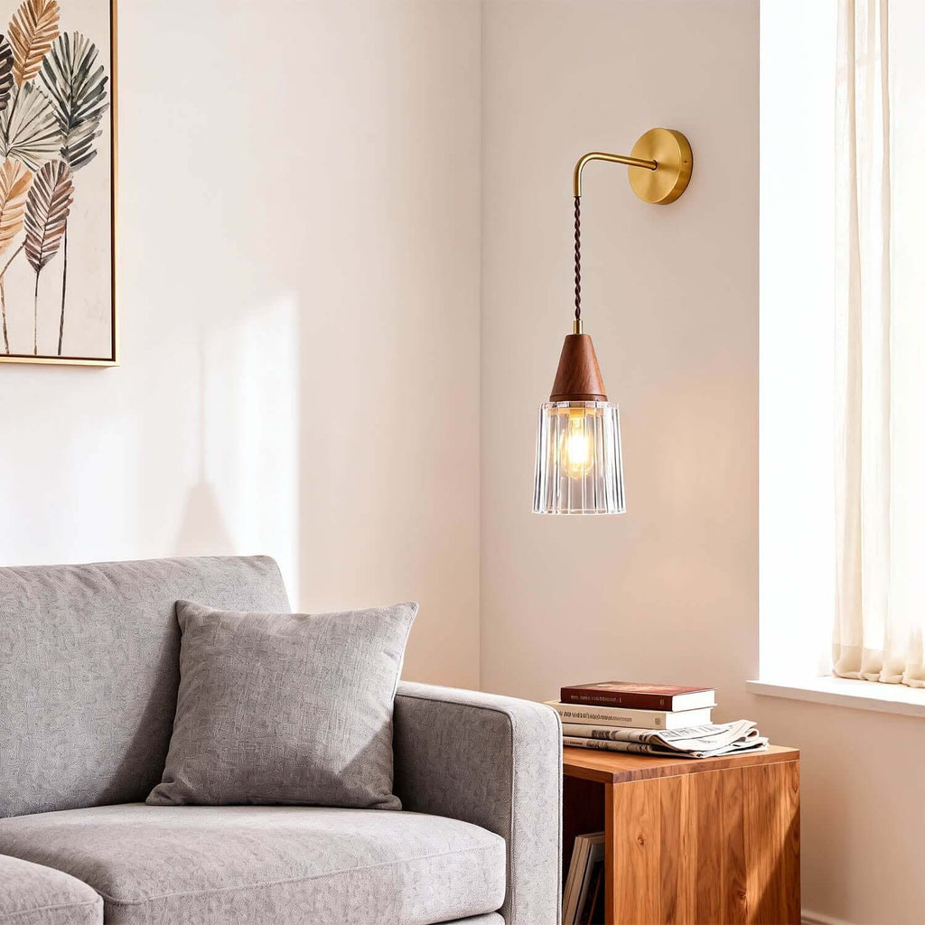 Parve Brass & Glass Wall Light | Wabi-Sabi Bedside Corner Sconce