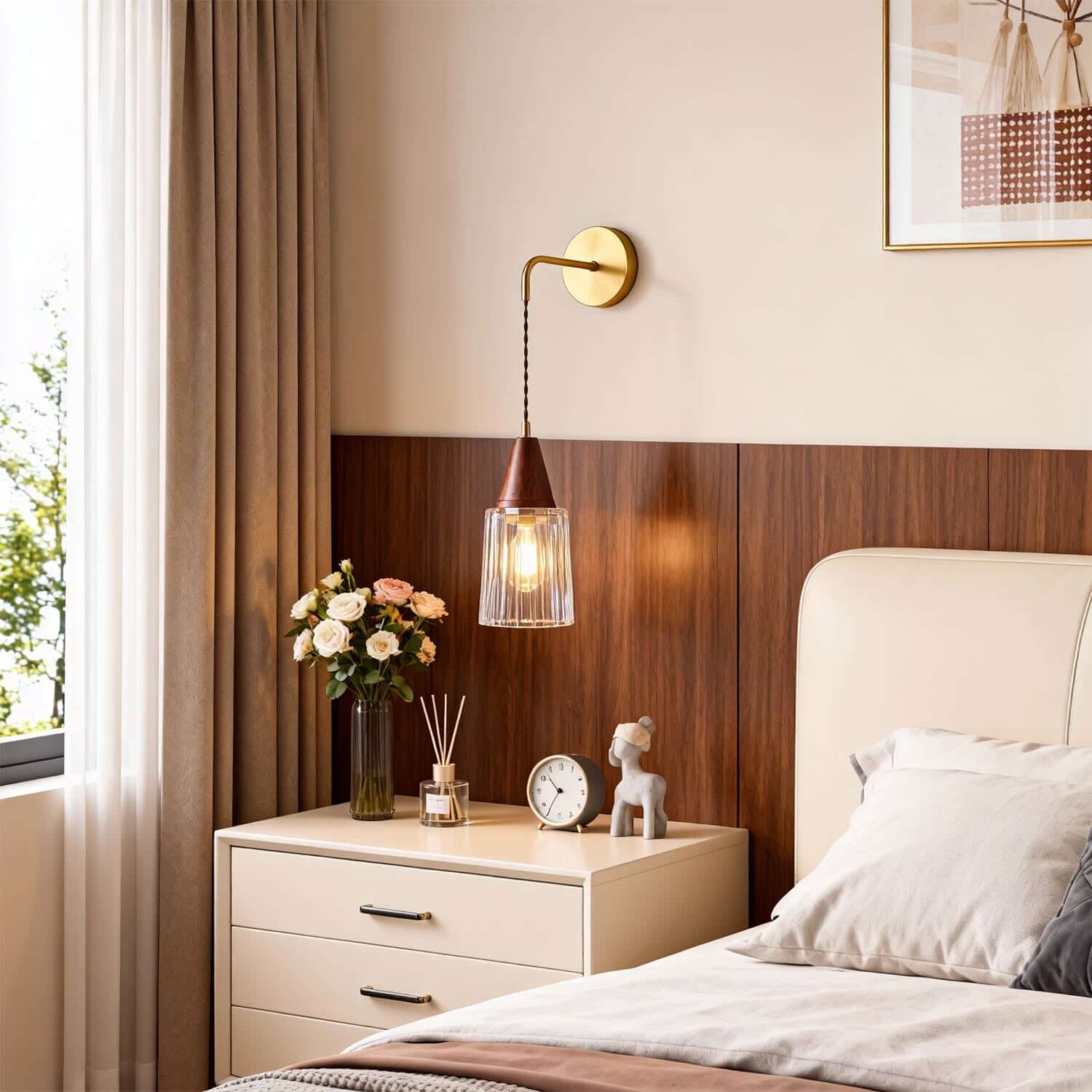 Parve Brass & Glass Wall Light | Wabi-Sabi Bedside Corner Sconce