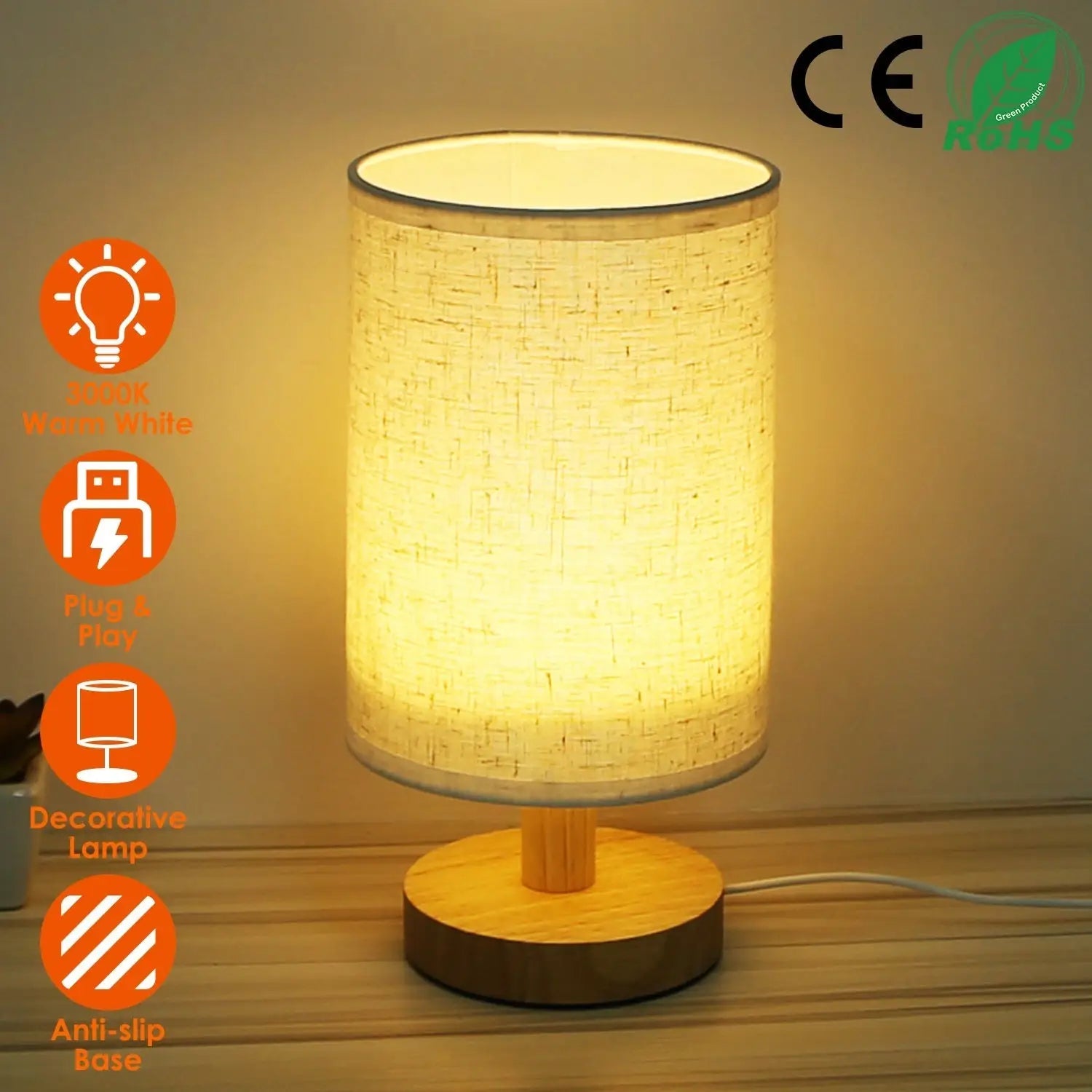 Wood & White Desk Lamp with Bamboo Base