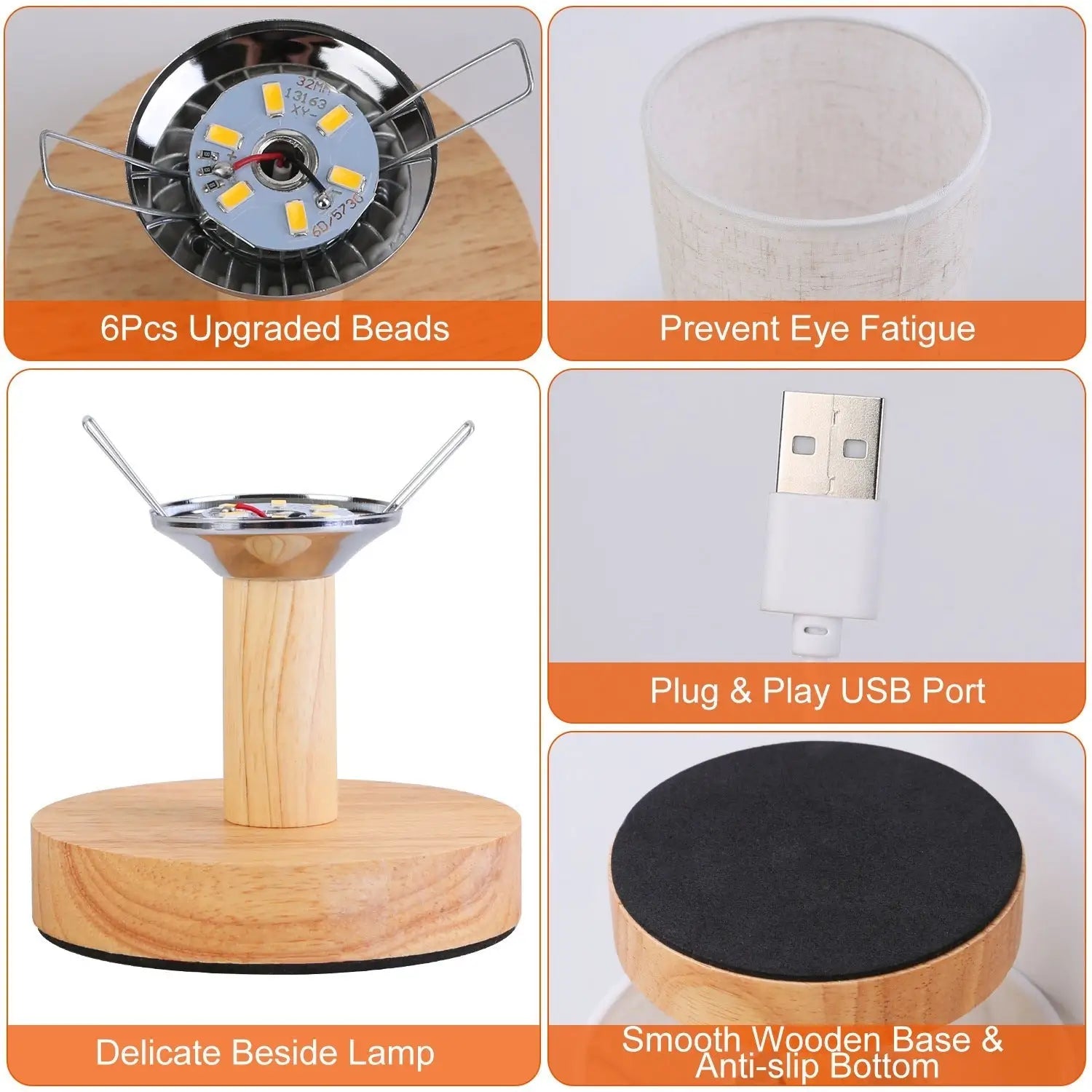 Wood & White Desk Lamp with Bamboo Base