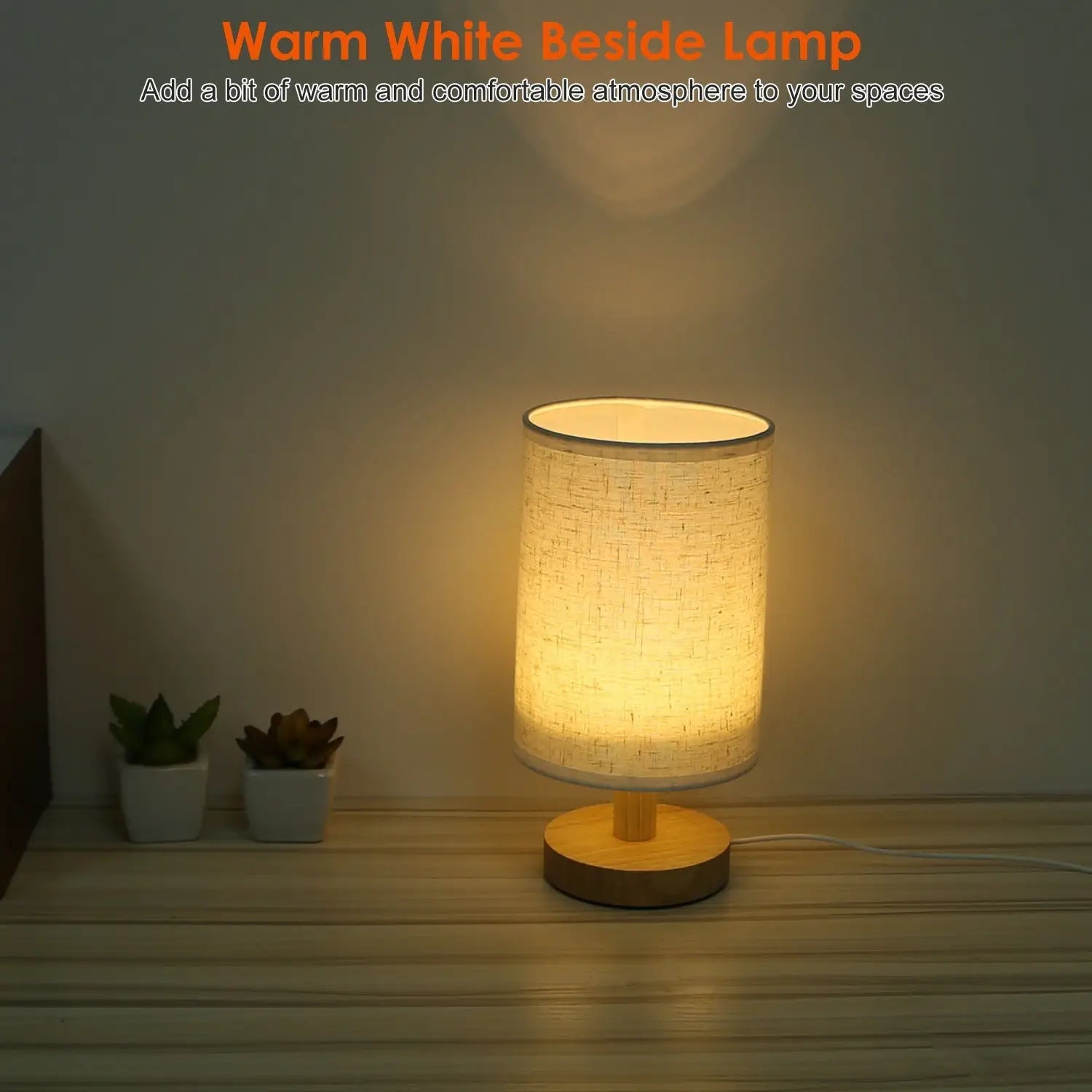 Wood & White Desk Lamp with Bamboo Base