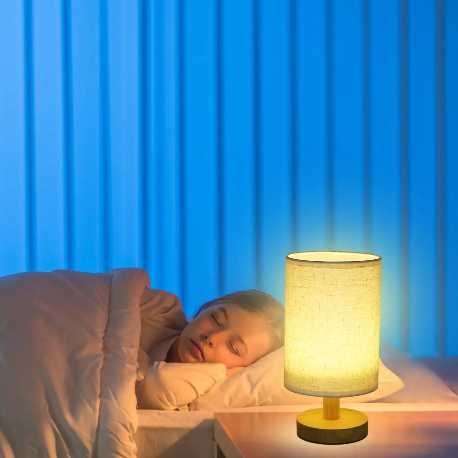 Wood & White Desk Lamp with Bamboo Base