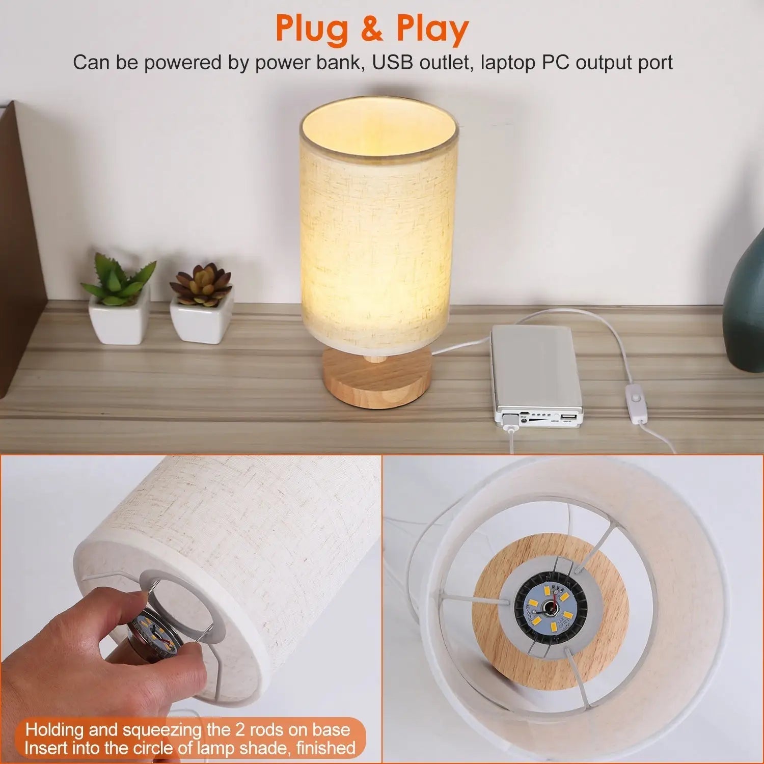 Wood & White Desk Lamp with Bamboo Base