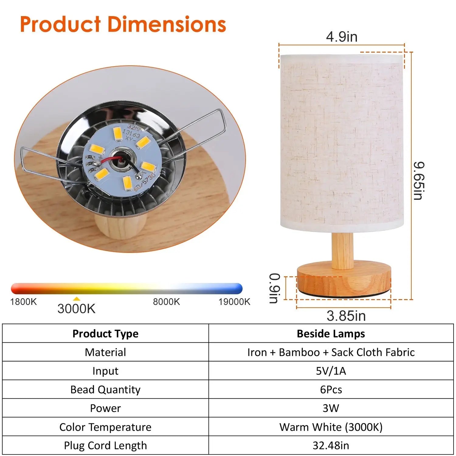 Wood & White Desk Lamp with Bamboo Base