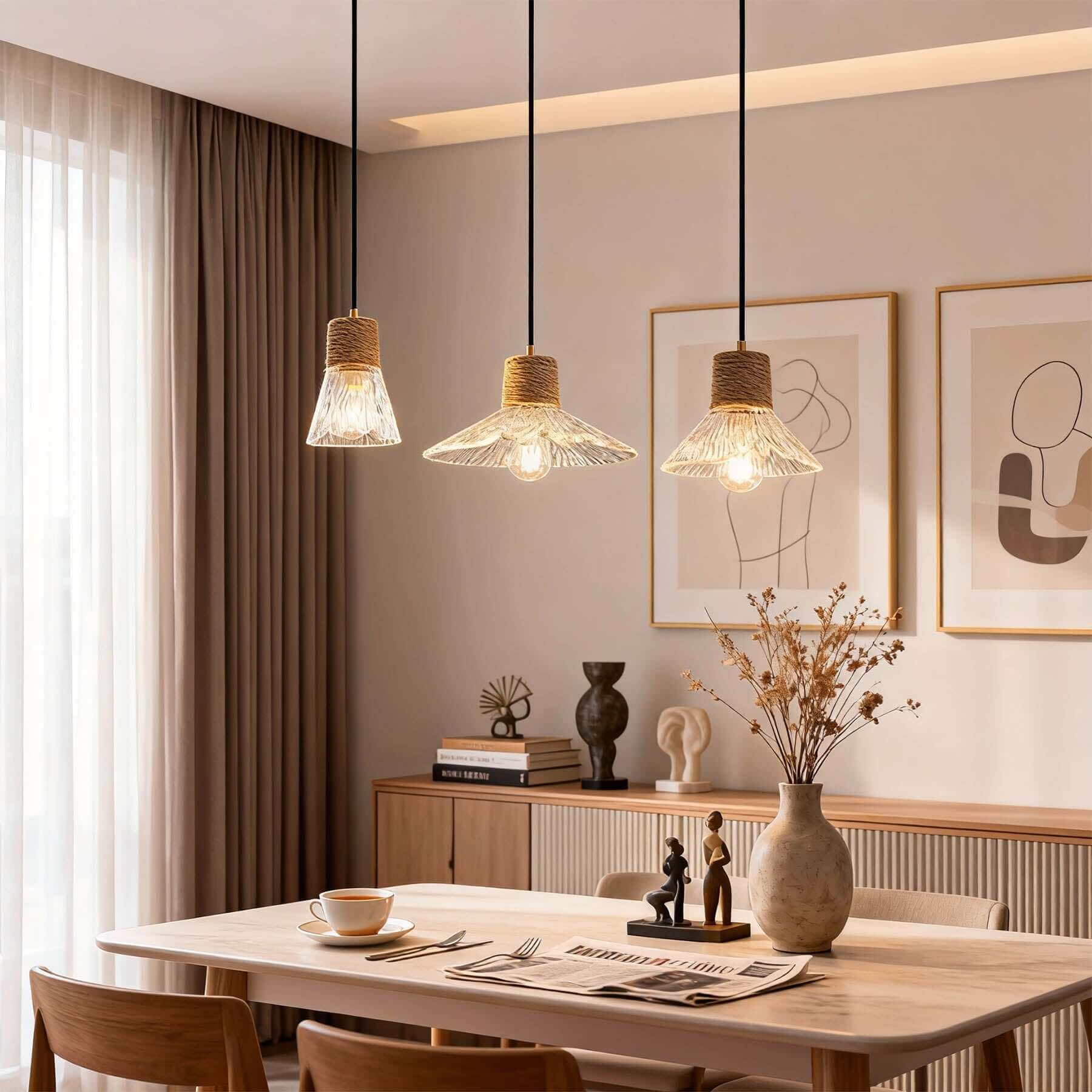 Xalivo Glass & Wood Pendant Lamp | Wabi-Sabi Multi-Model Hanging Light