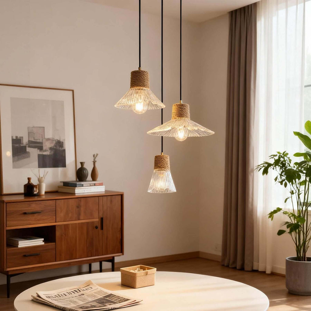 Xalivo Glass & Wood Pendant Lamp | Wabi-Sabi Multi-Model Hanging Light