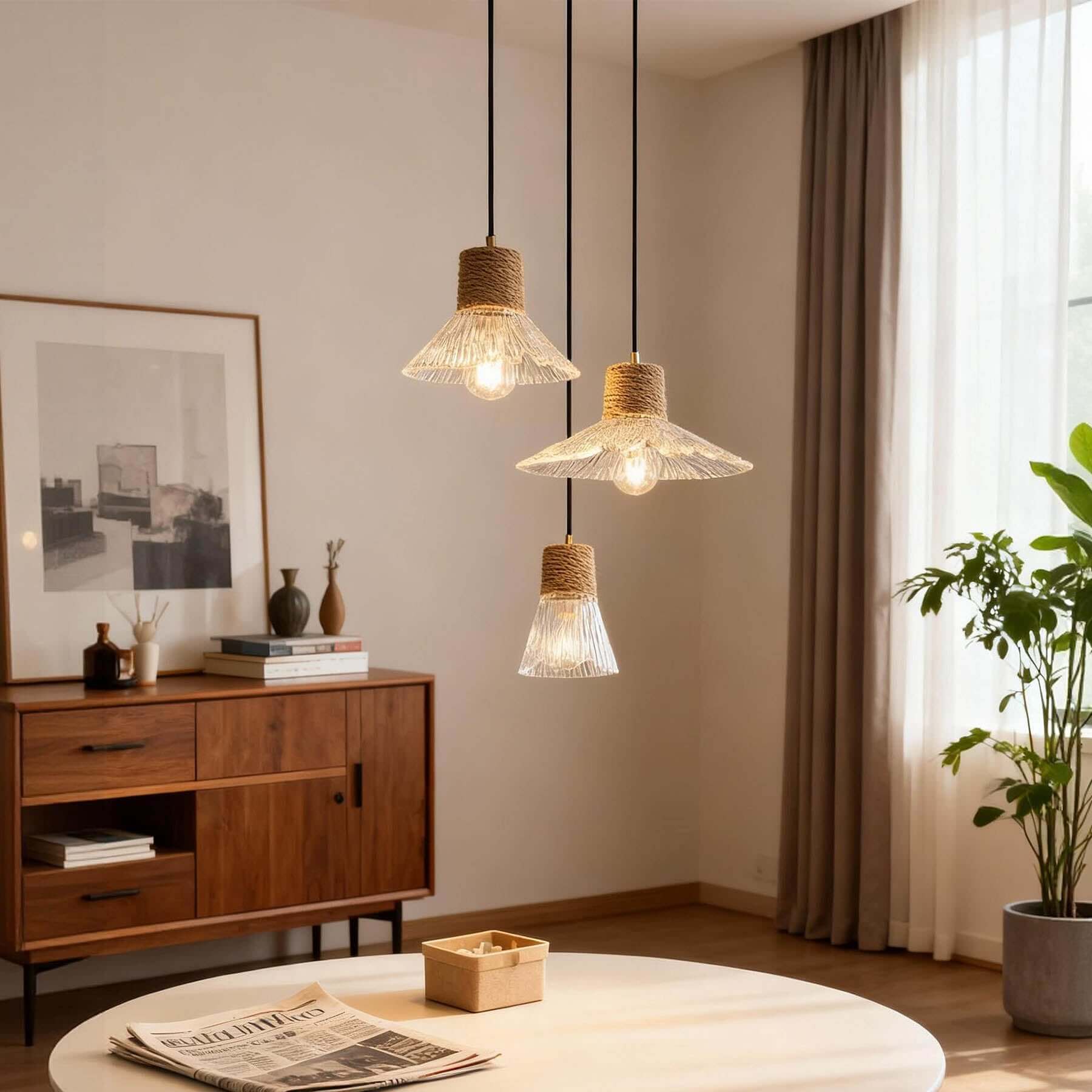 Xalivo Glass & Wood Pendant Lamp | Wabi-Sabi Multi-Model Hanging Light