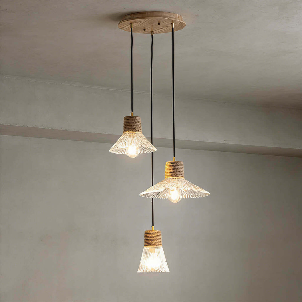 Xalivo Glass & Wood Pendant Lamp | Wabi-Sabi Multi-Model Hanging Light