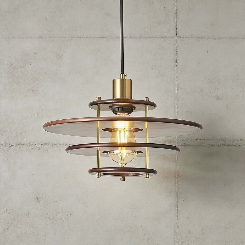 Xeruvo Metal & Wood Pendant Light | Sculptural Dining Room Hanging Lamp