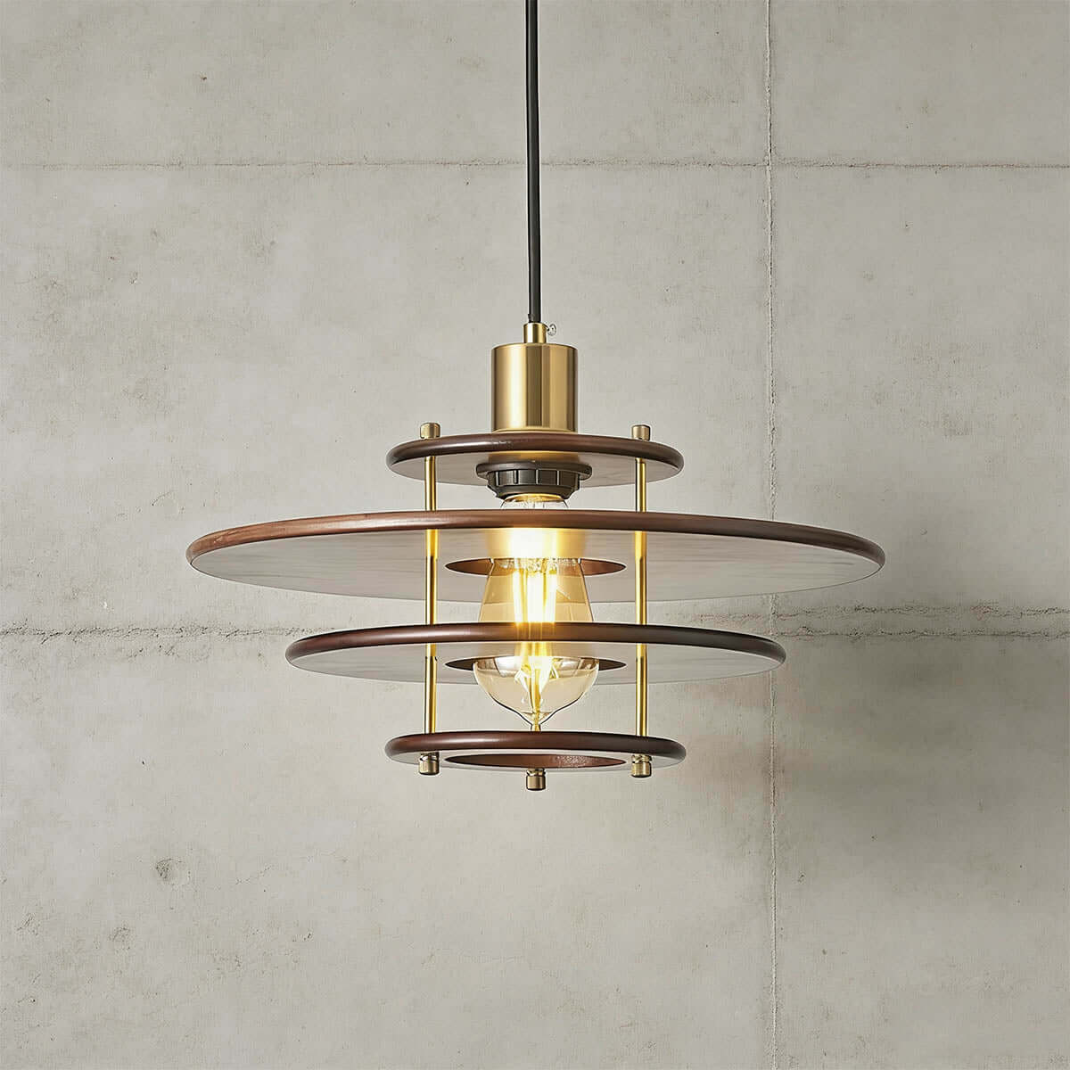 Xeruvo Metal & Wood Pendant Light | Sculptural Dining Room Hanging Lamp