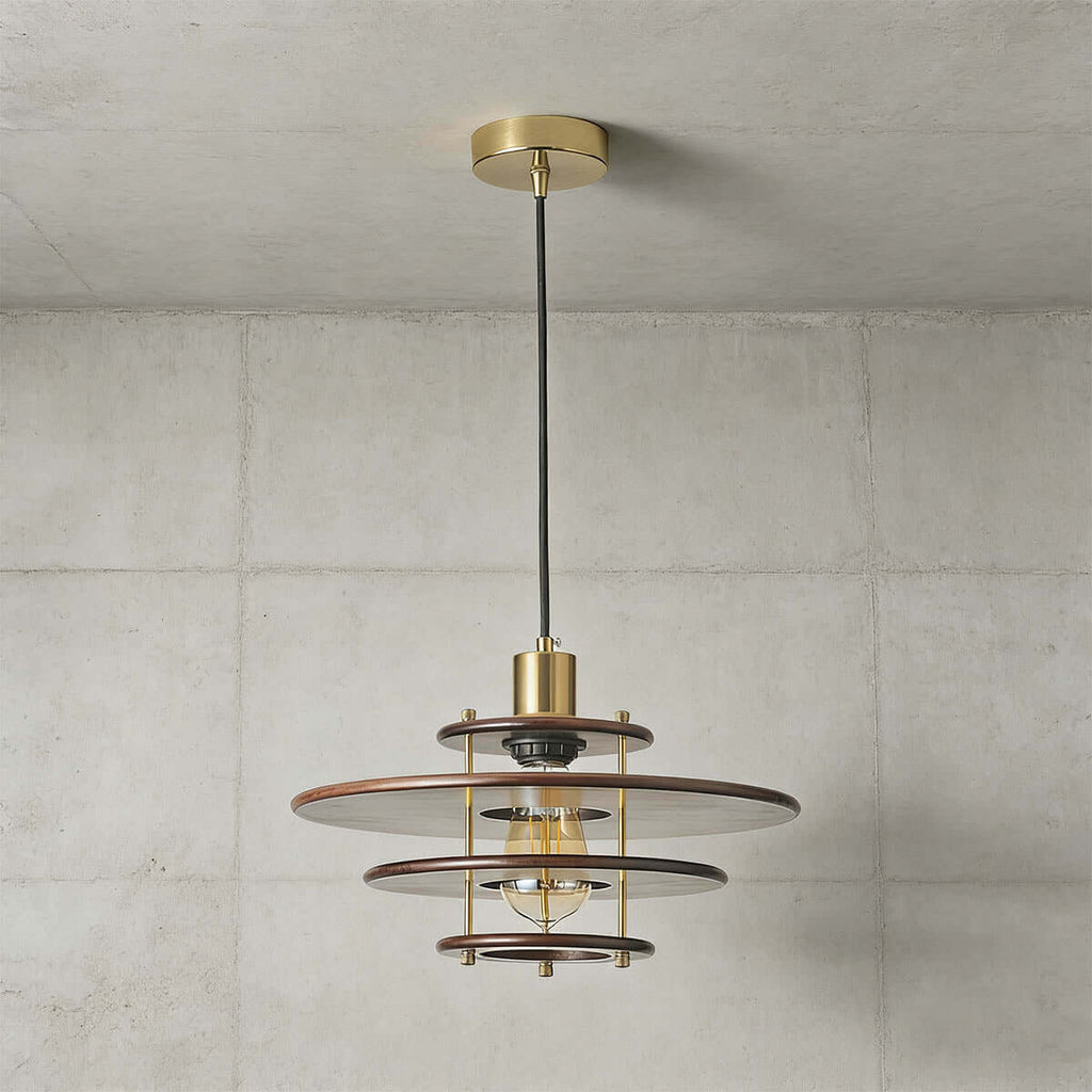 Xeruvo Metal & Wood Pendant Light | Sculptural Dining Room Hanging Lamp