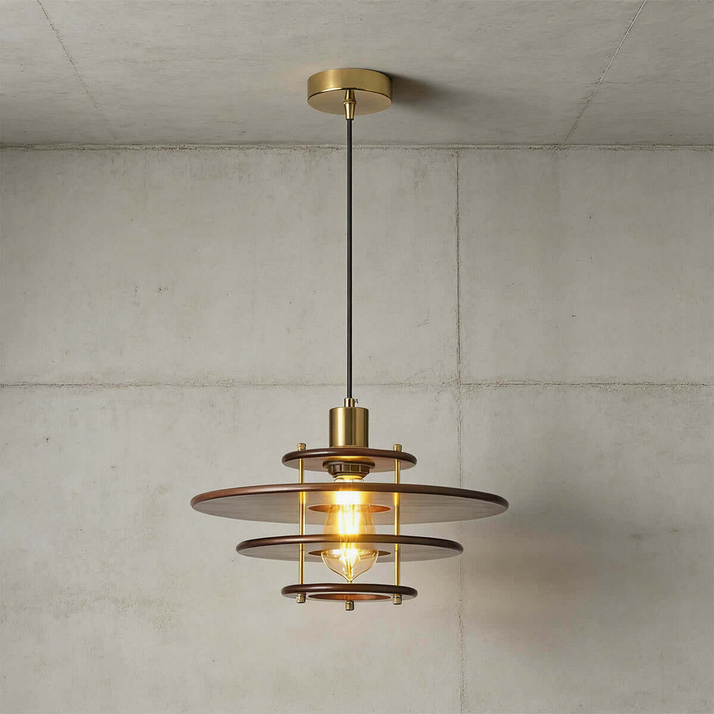 Xeruvo Metal & Wood Pendant Light | Sculptural Dining Room Hanging Lamp