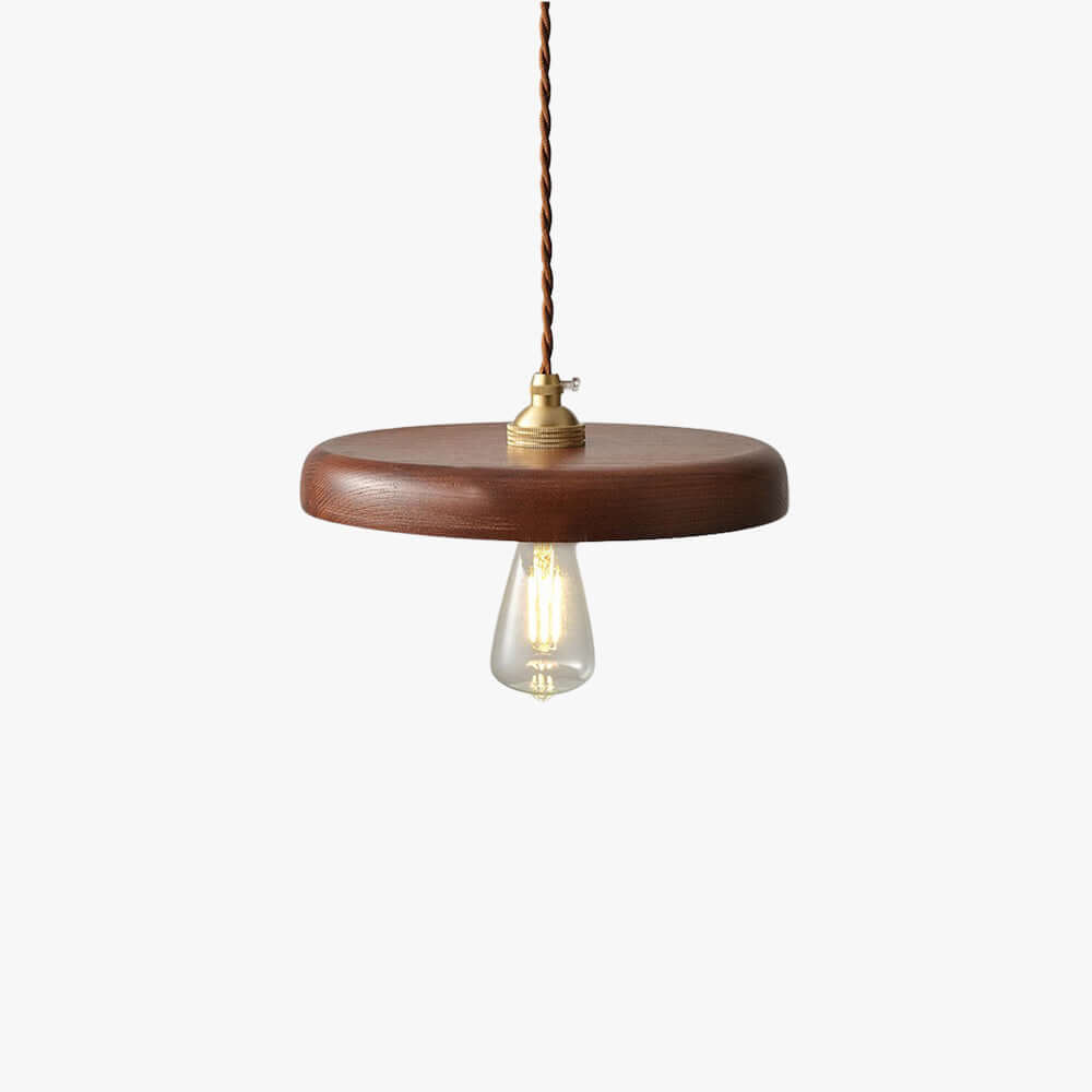 Xovira Wood Pendant Light | Retro Flat Disc Porch Hanging Lamp