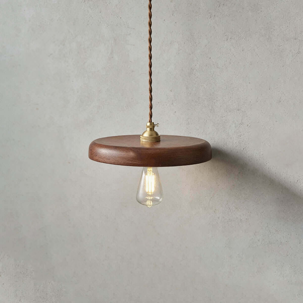 Xovira Wood Pendant Light | Retro Flat Disc Porch Hanging Lamp
