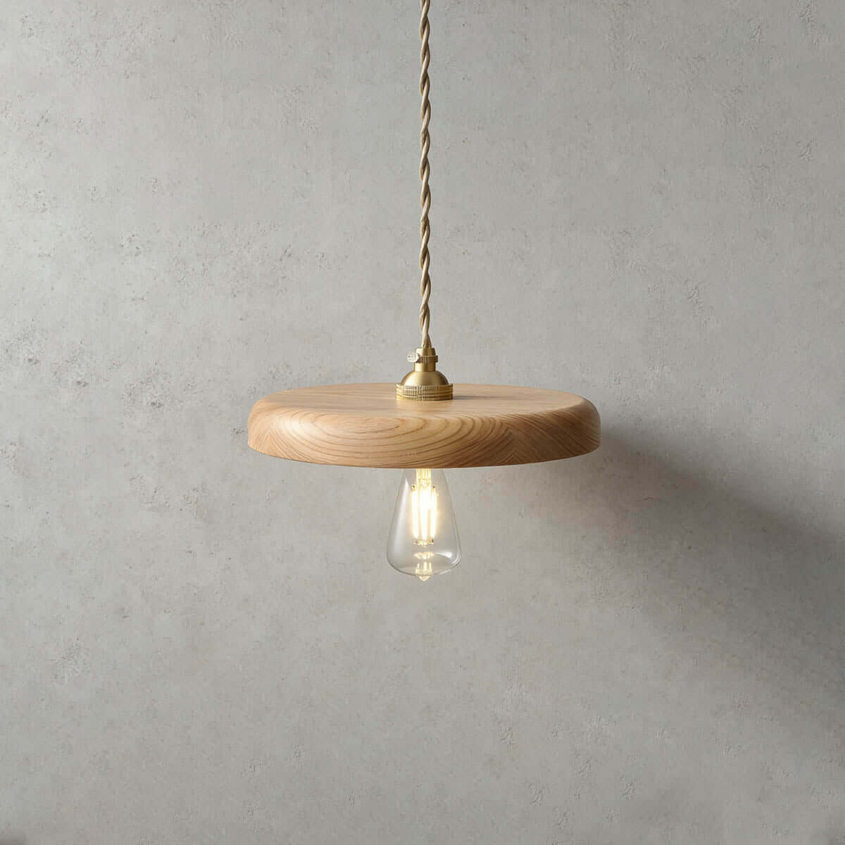 Xovira Wood Pendant Light | Retro Flat Disc Porch Hanging Lamp