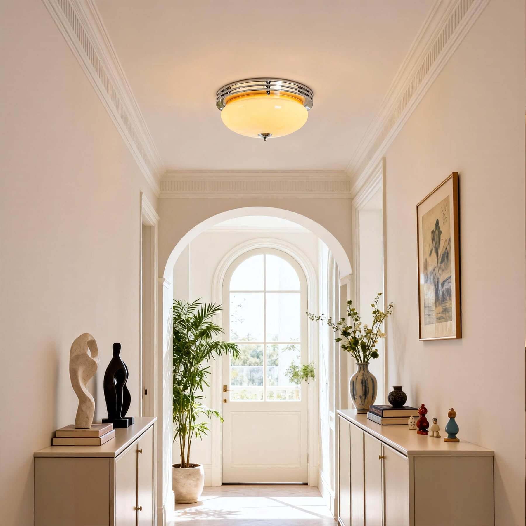 Zanivo Brass & Glass Ceiling Lamp | Circular Flush Mount Light