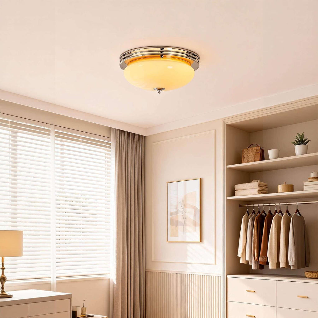 Zanivo Brass & Glass Ceiling Lamp | Circular Flush Mount Light