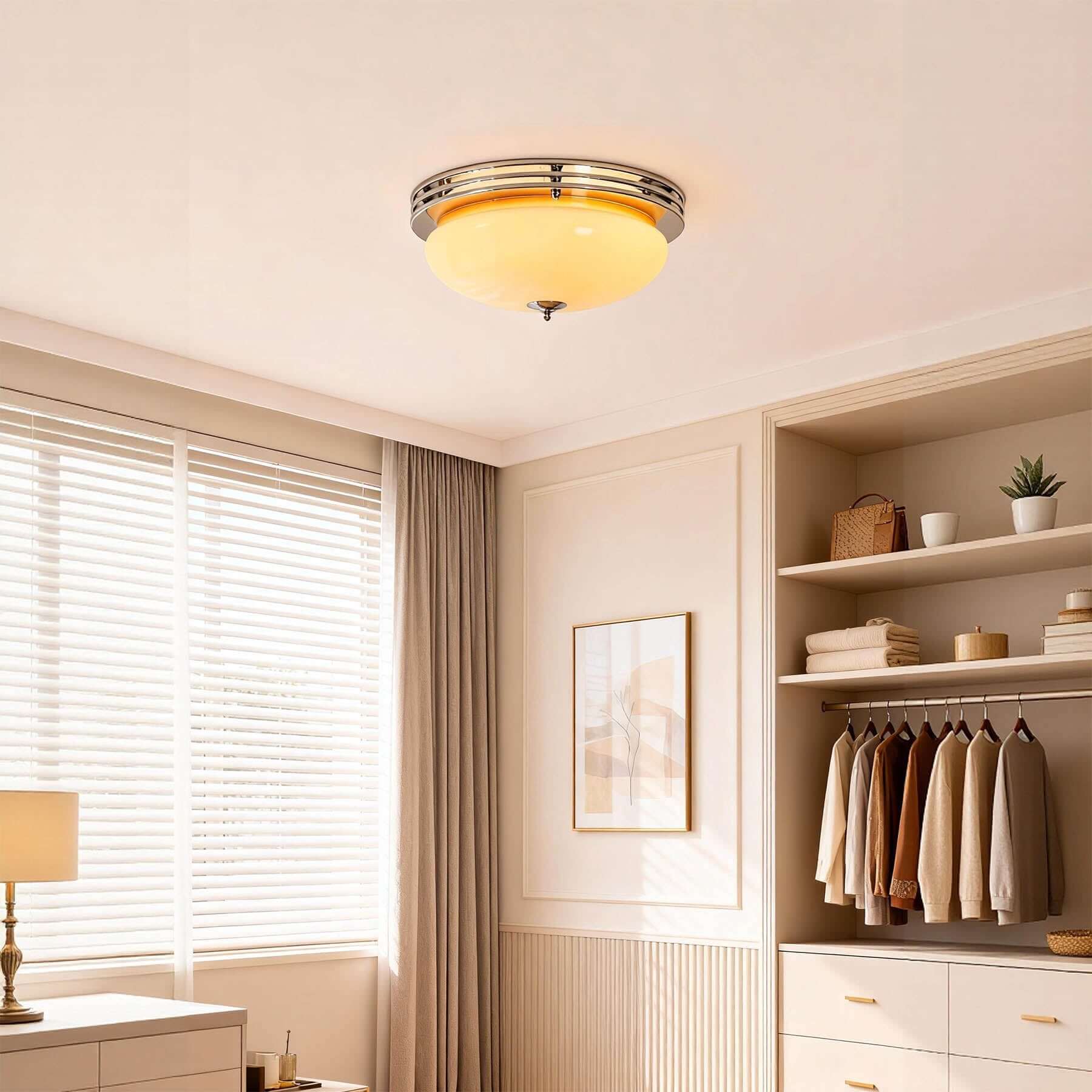 Zanivo Brass & Glass Ceiling Lamp | Circular Flush Mount Light