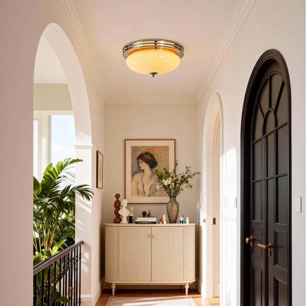 Zanivo Brass & Glass Ceiling Lamp | Circular Flush Mount Light