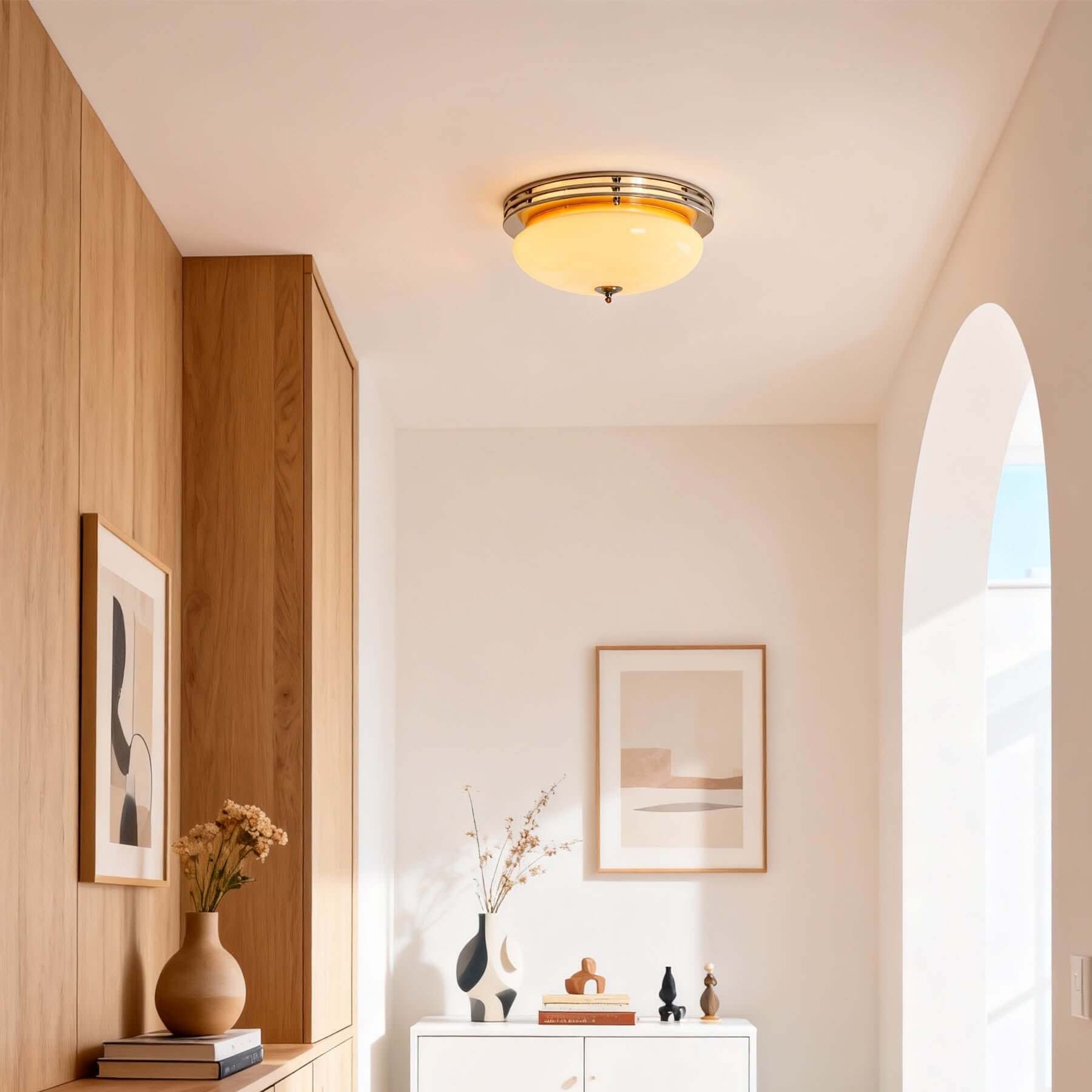Zanivo Brass & Glass Ceiling Lamp | Circular Flush Mount Light