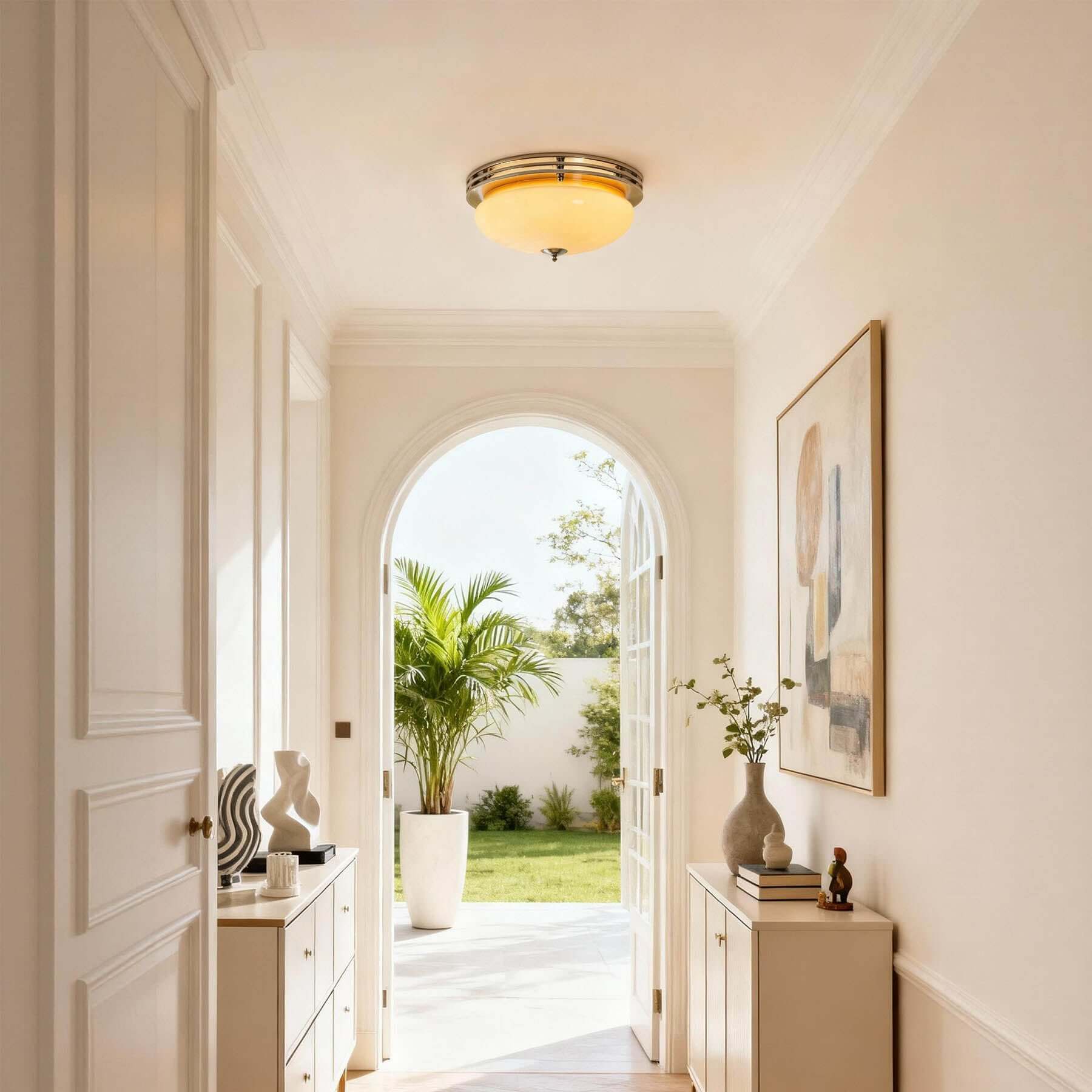 Zanivo Brass & Glass Ceiling Lamp | Circular Flush Mount Light