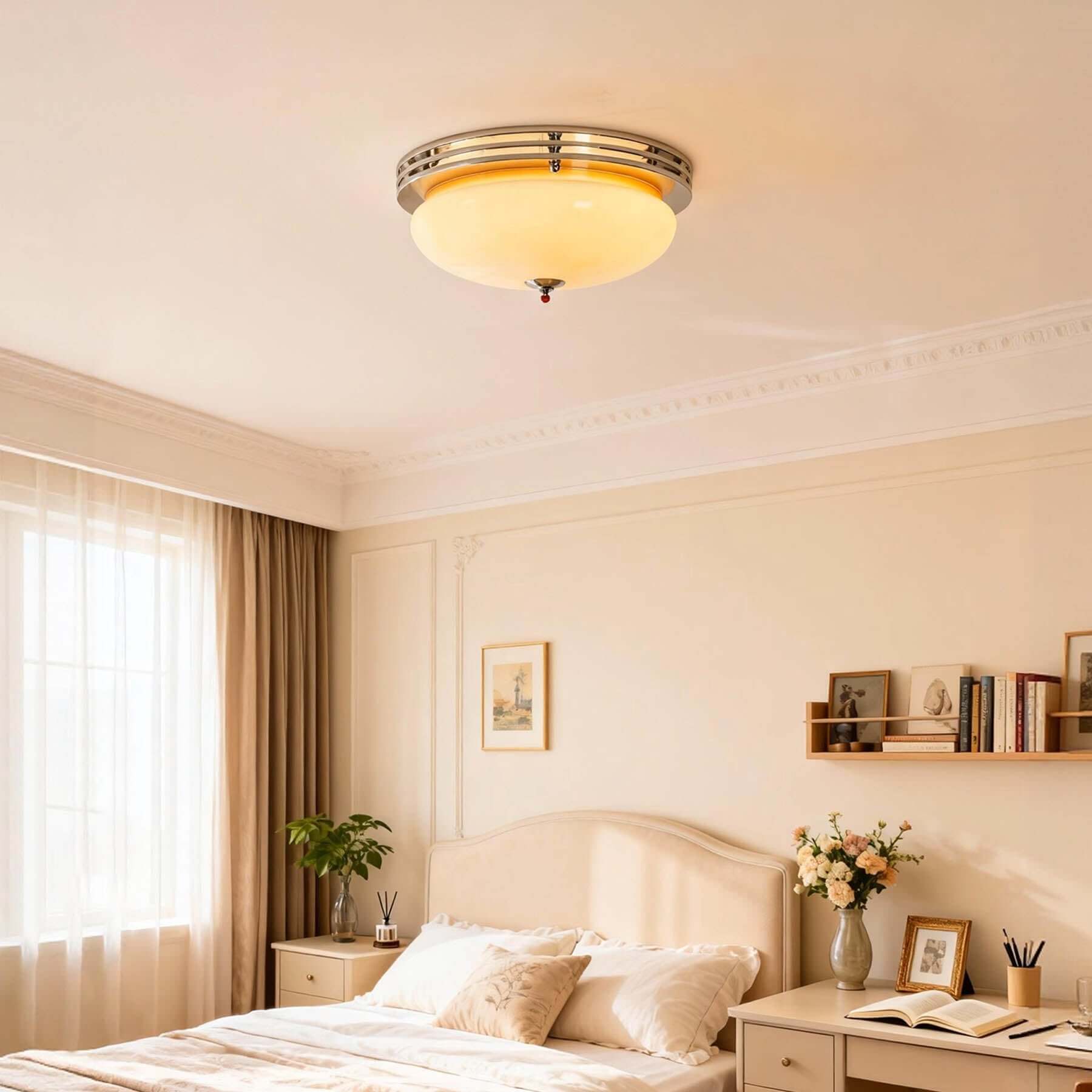 Zanivo Brass & Glass Ceiling Lamp | Circular Flush Mount Light