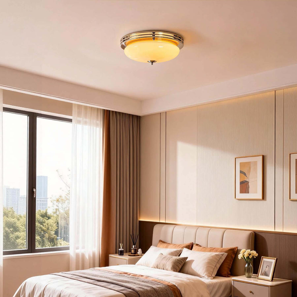 Zanivo Brass & Glass Ceiling Lamp | Circular Flush Mount Light