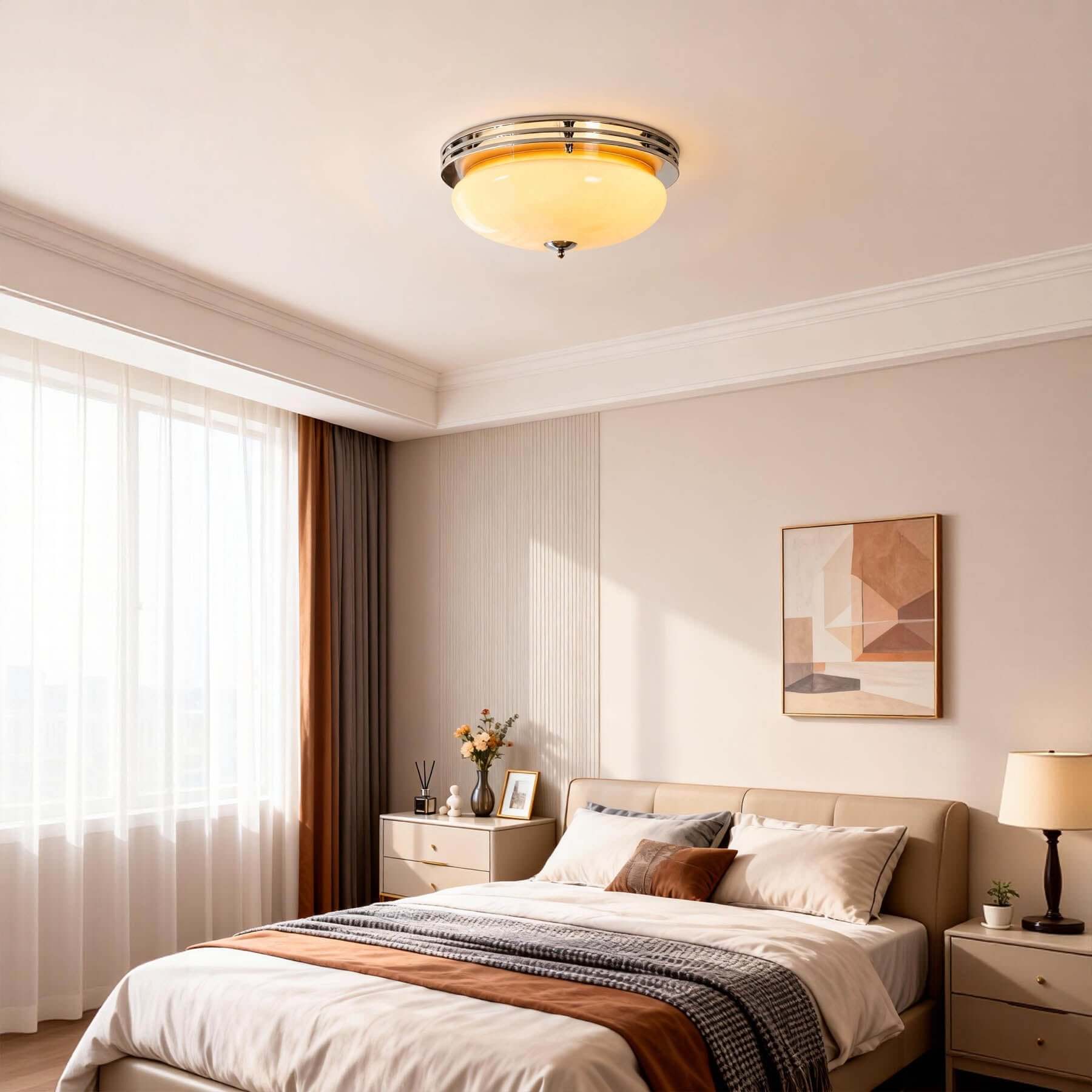 Zanivo Brass & Glass Ceiling Lamp | Circular Flush Mount Light