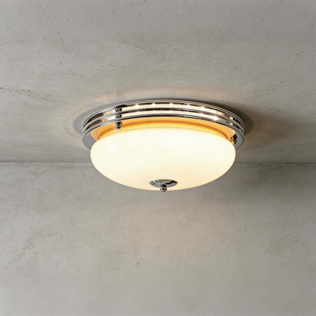 Zanivo Brass & Glass Ceiling Lamp | Circular Flush Mount Light