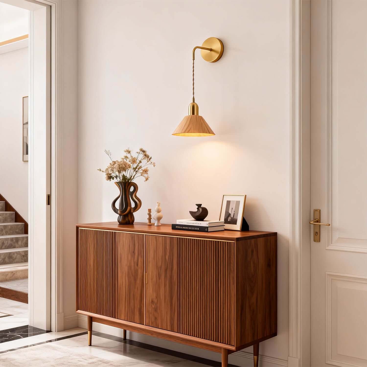 Zavro Wood Wall Light | Scandinavian Bedside Corner Sconce