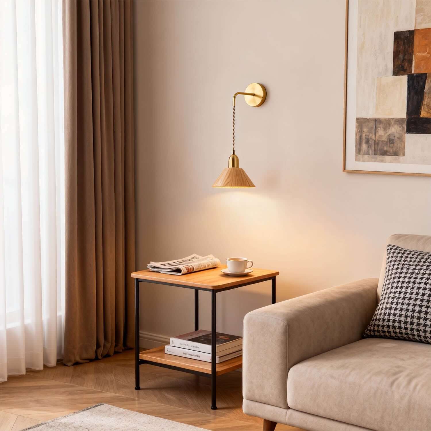 Zavro Wood Wall Light | Scandinavian Bedside Corner Sconce
