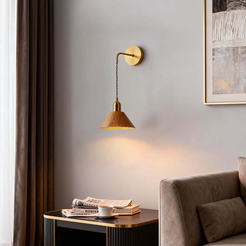 Zavro Wood Wall Light | Scandinavian Bedside Corner Sconce