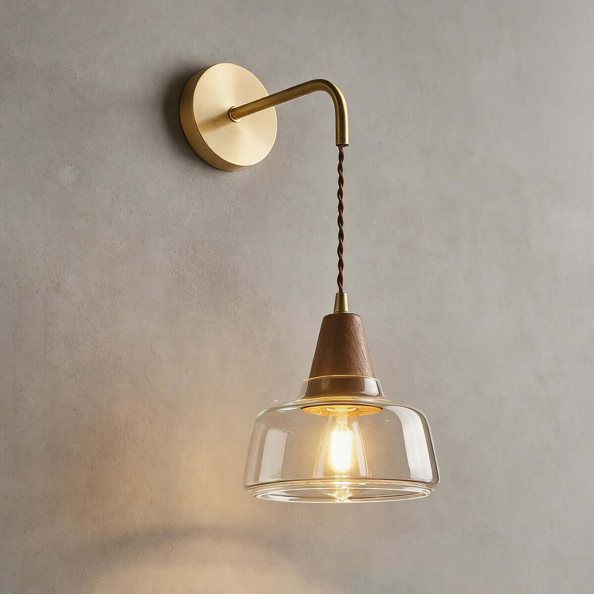Zevoni Glass & Wood Wall Light | Wabi-Sabi Bedside Sconce