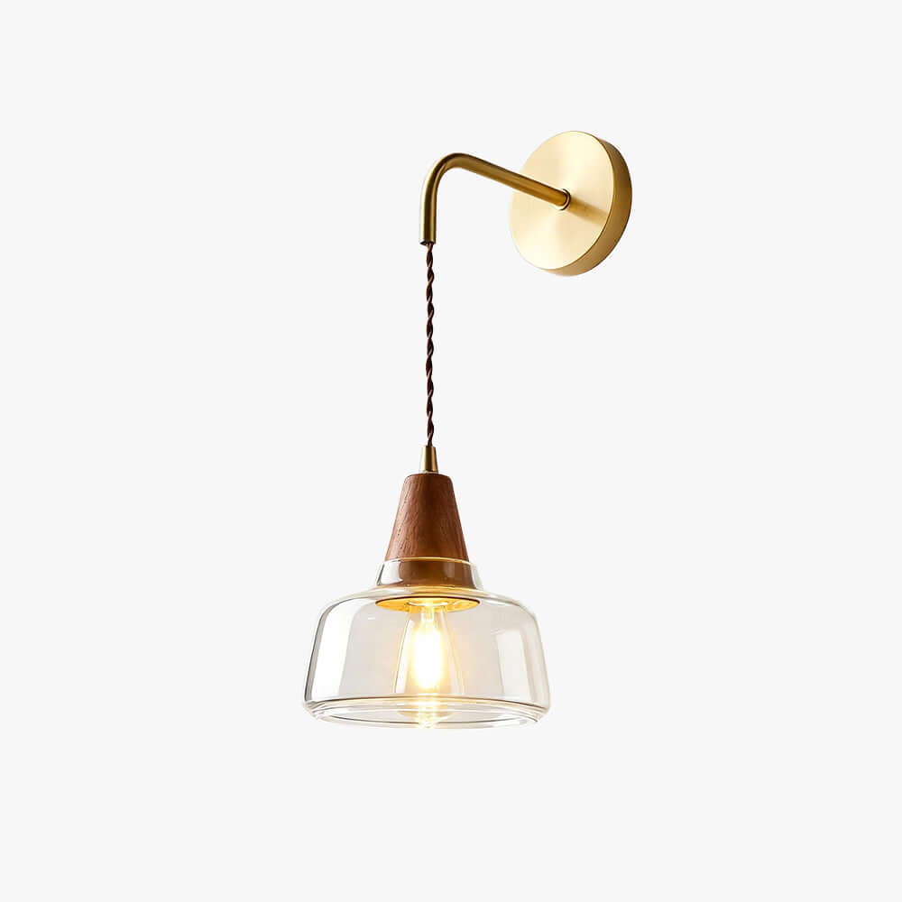 Zevoni Glass & Wood Wall Light | Wabi-Sabi Bedside Sconce