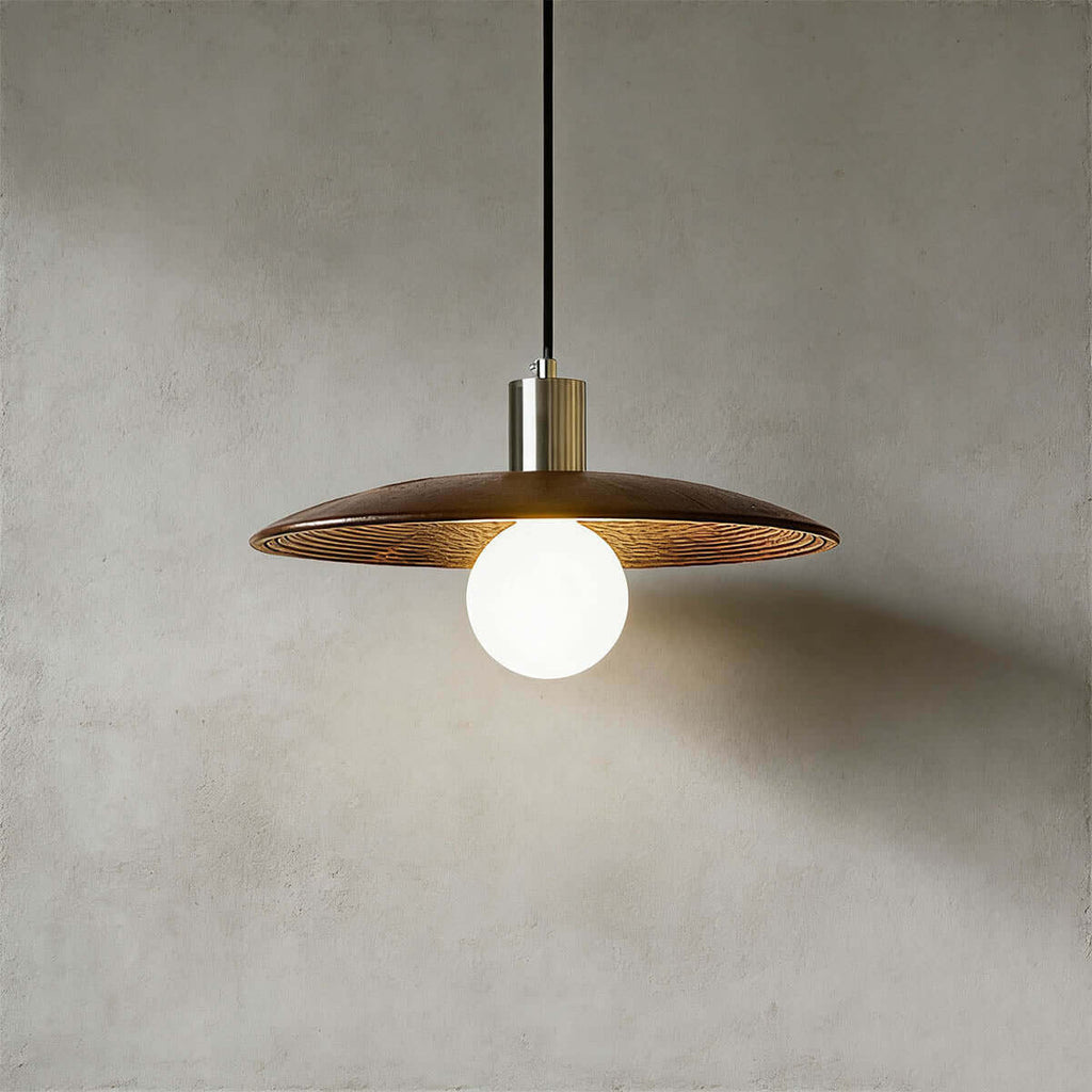 Zuremi Wood Disc Pendant Light | Wabi-Sabi Statement Hanging Lamp