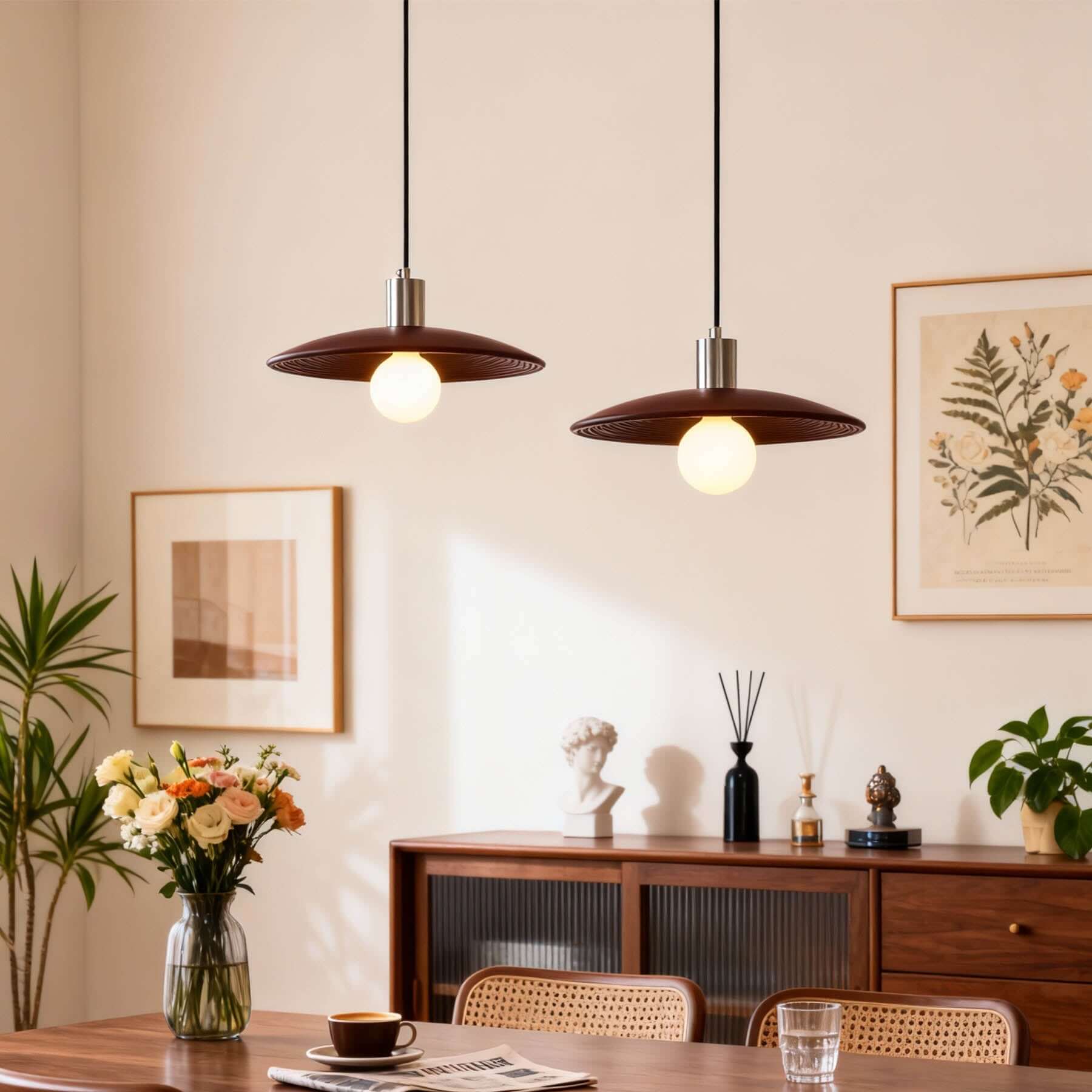 Zuremi Wood Disc Pendant Light | Wabi-Sabi Statement Hanging Lamp
